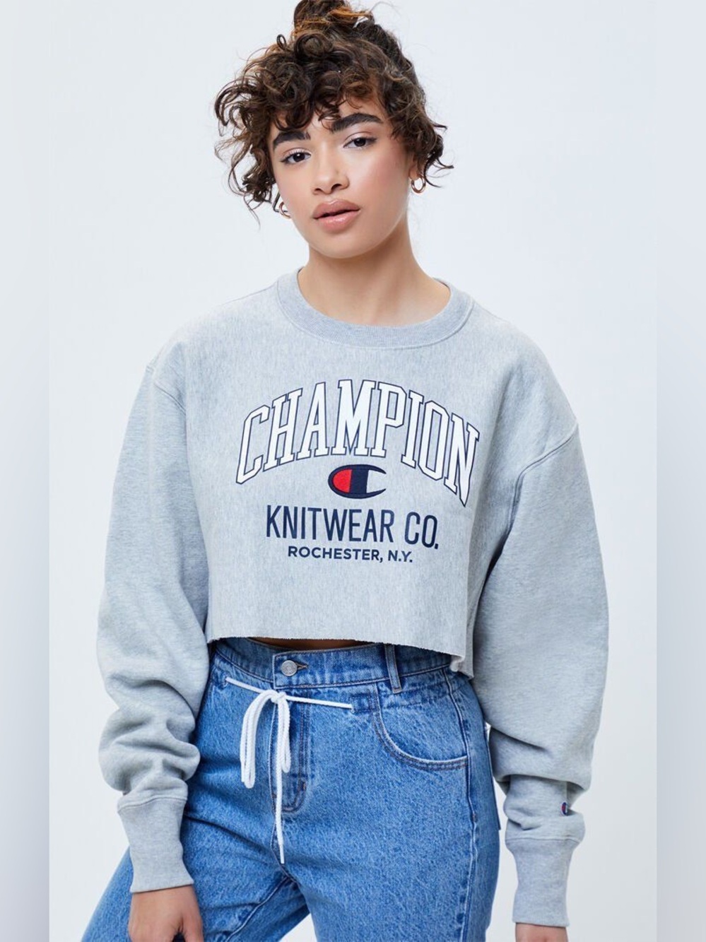 Champion Reverse Weave Gray Cropped Crewneck Sweatshirt S Pullover Women’s Grey
